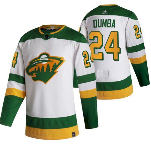Cheap Men Minnesota Wild 24 Dumba White NHL 2021 Reverse Retro jersey